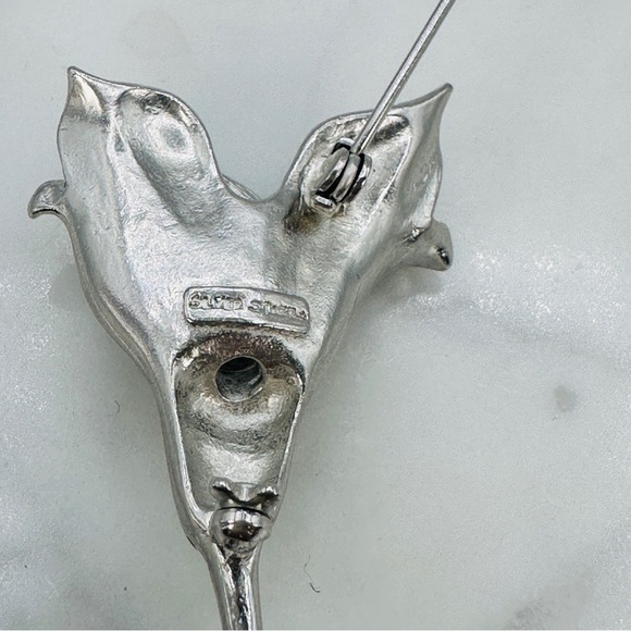 Vintage Cala Lilly Brooch Pin Blue Green AB Rhinestone Petals Yellow Gem Leaves - Picture 12 of 12